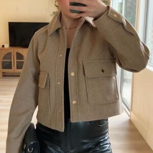Zara Tan Boxy Cropped Jacket with Gold Button Details Large NWOT